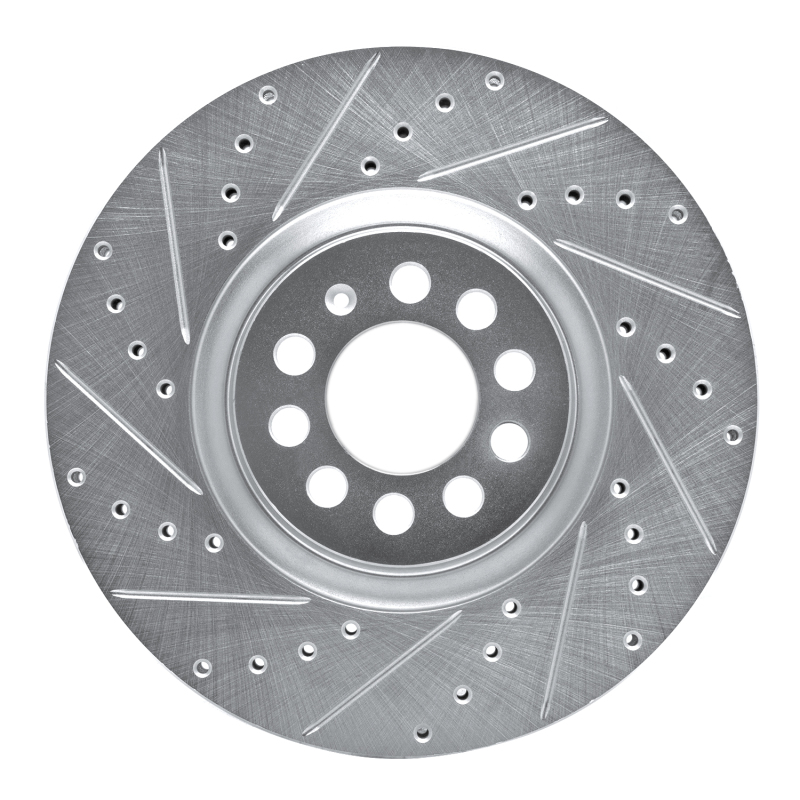 Audi TT Brake Rotor (1) - Front Left - R1 Concepts - Drilled & Slotted - Silver - `00-`06
